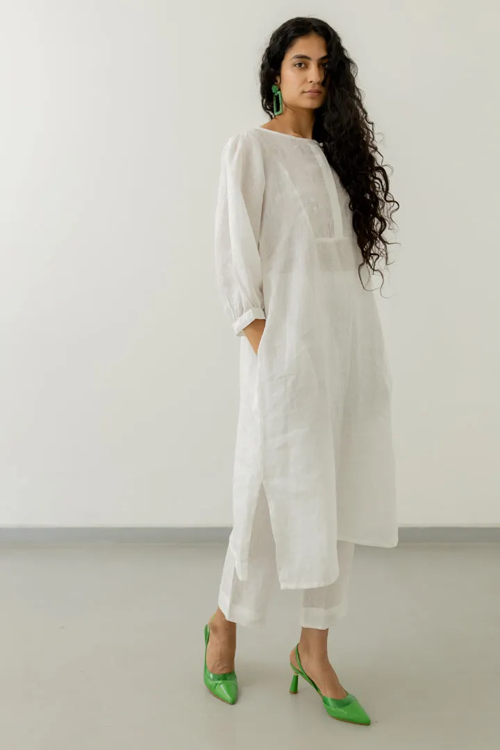 Pristine White linen kurta set