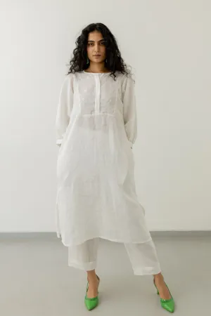 Pristine White linen kurta set