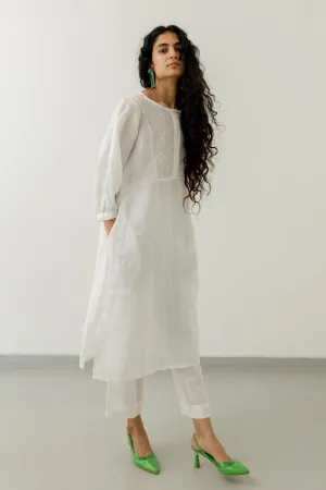 Pristine White linen kurta set