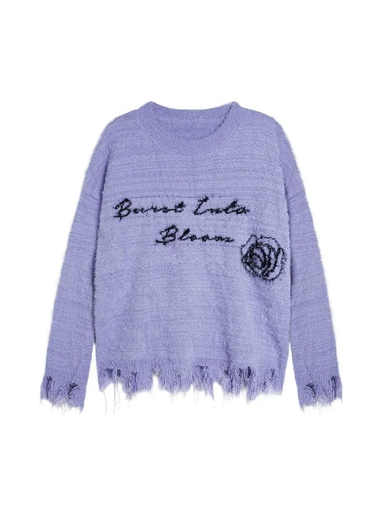 purple imitation mink fringe loose sweater