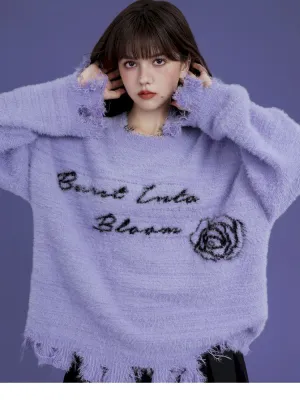 purple imitation mink fringe loose sweater