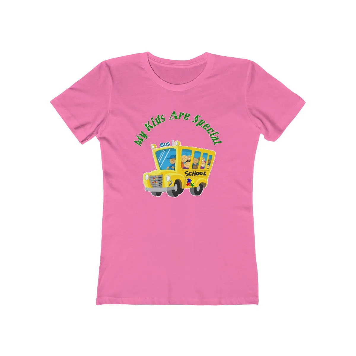 "Schoolbus Special Kids" Green Letters Women's The Boyfriend Tee