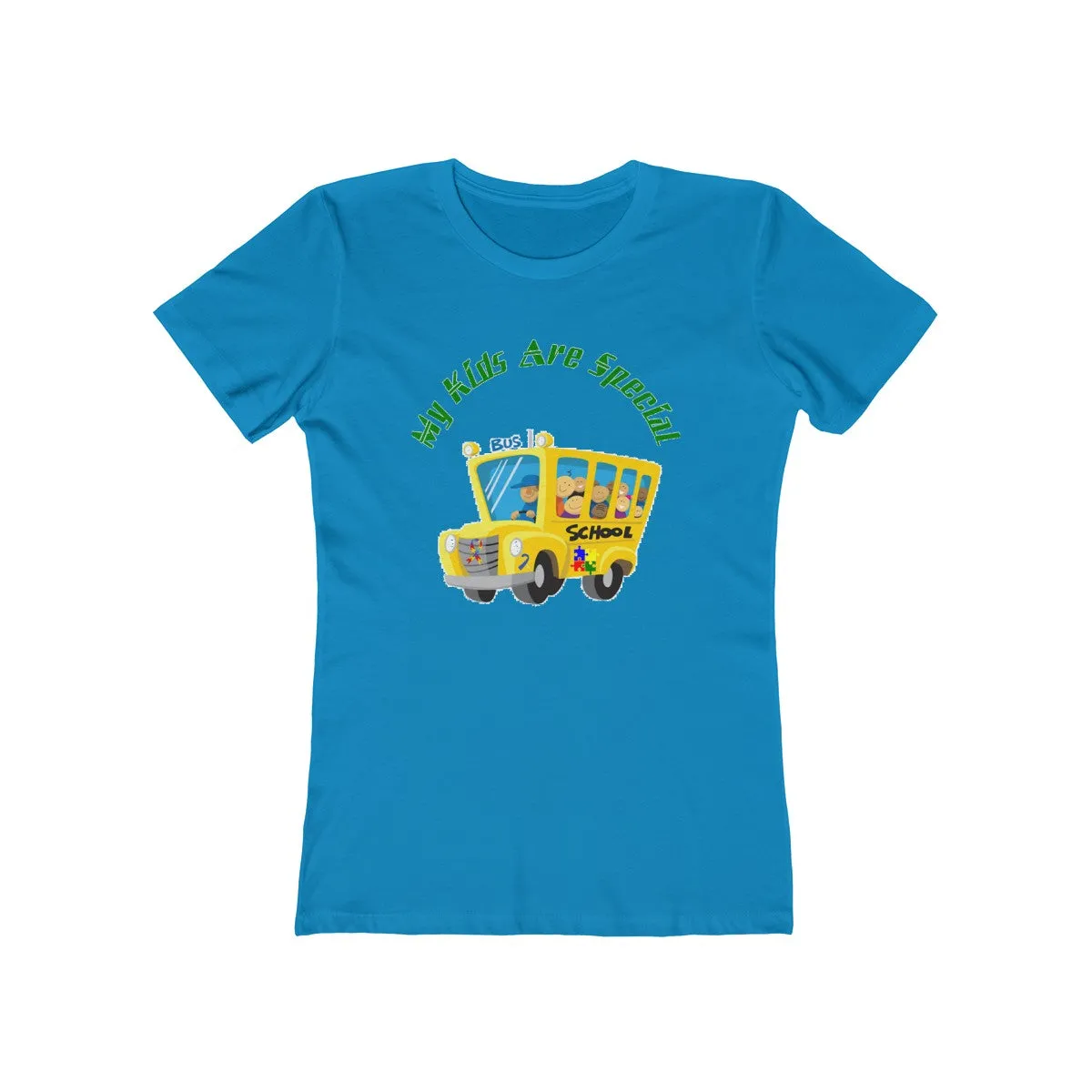 "Schoolbus Special Kids" Green Letters Women's The Boyfriend Tee