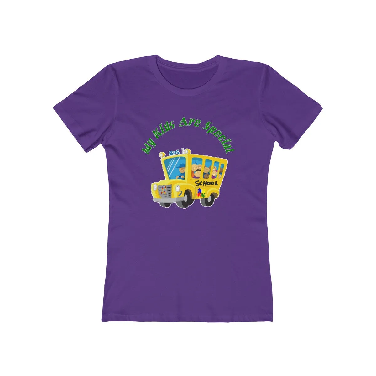 "Schoolbus Special Kids" Green Letters Women's The Boyfriend Tee