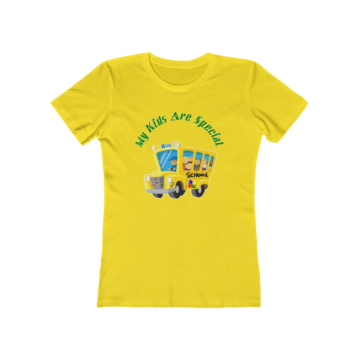 "Schoolbus Special Kids" Green Letters Women's The Boyfriend Tee