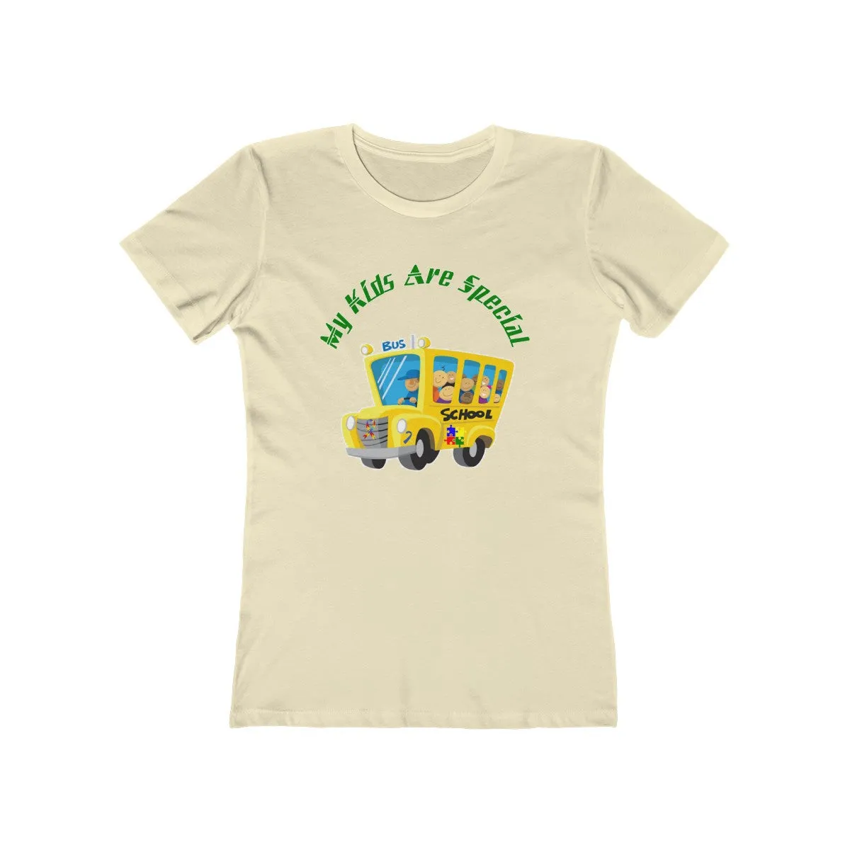 "Schoolbus Special Kids" Green Letters Women's The Boyfriend Tee