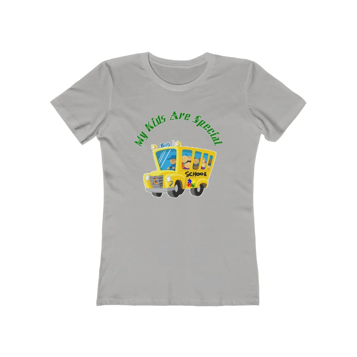 "Schoolbus Special Kids" Green Letters Women's The Boyfriend Tee