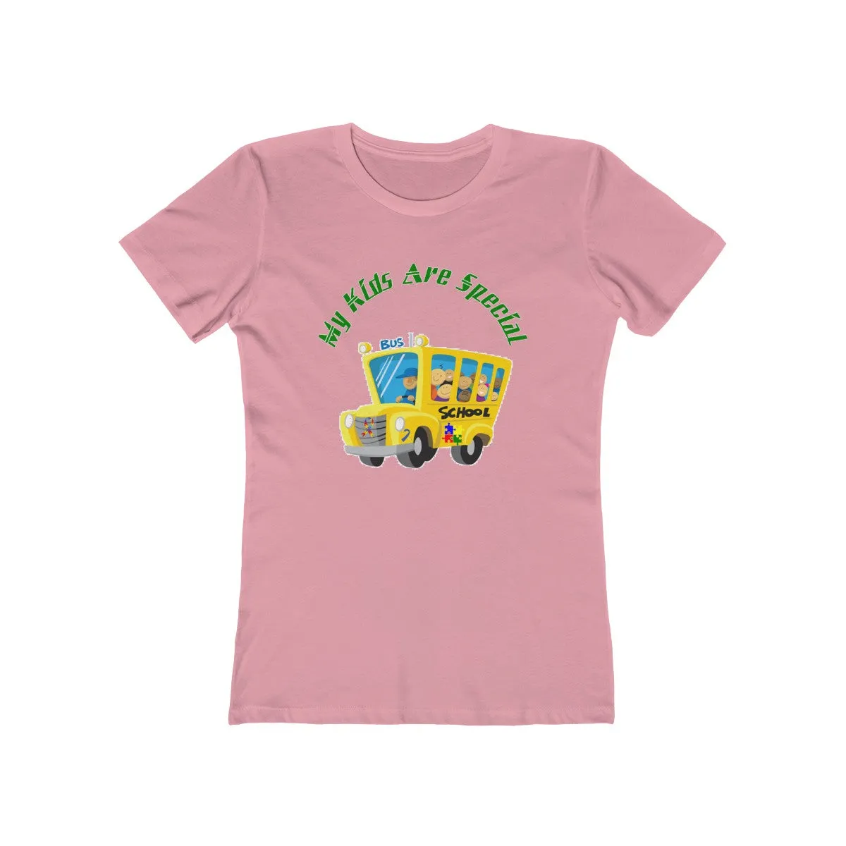 "Schoolbus Special Kids" Green Letters Women's The Boyfriend Tee