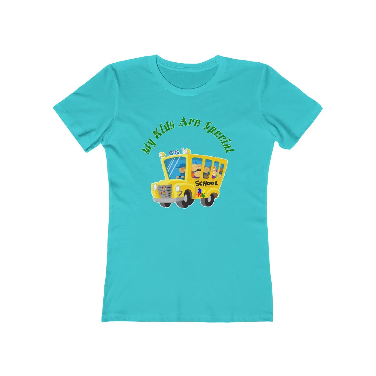 "Schoolbus Special Kids" Green Letters Women's The Boyfriend Tee