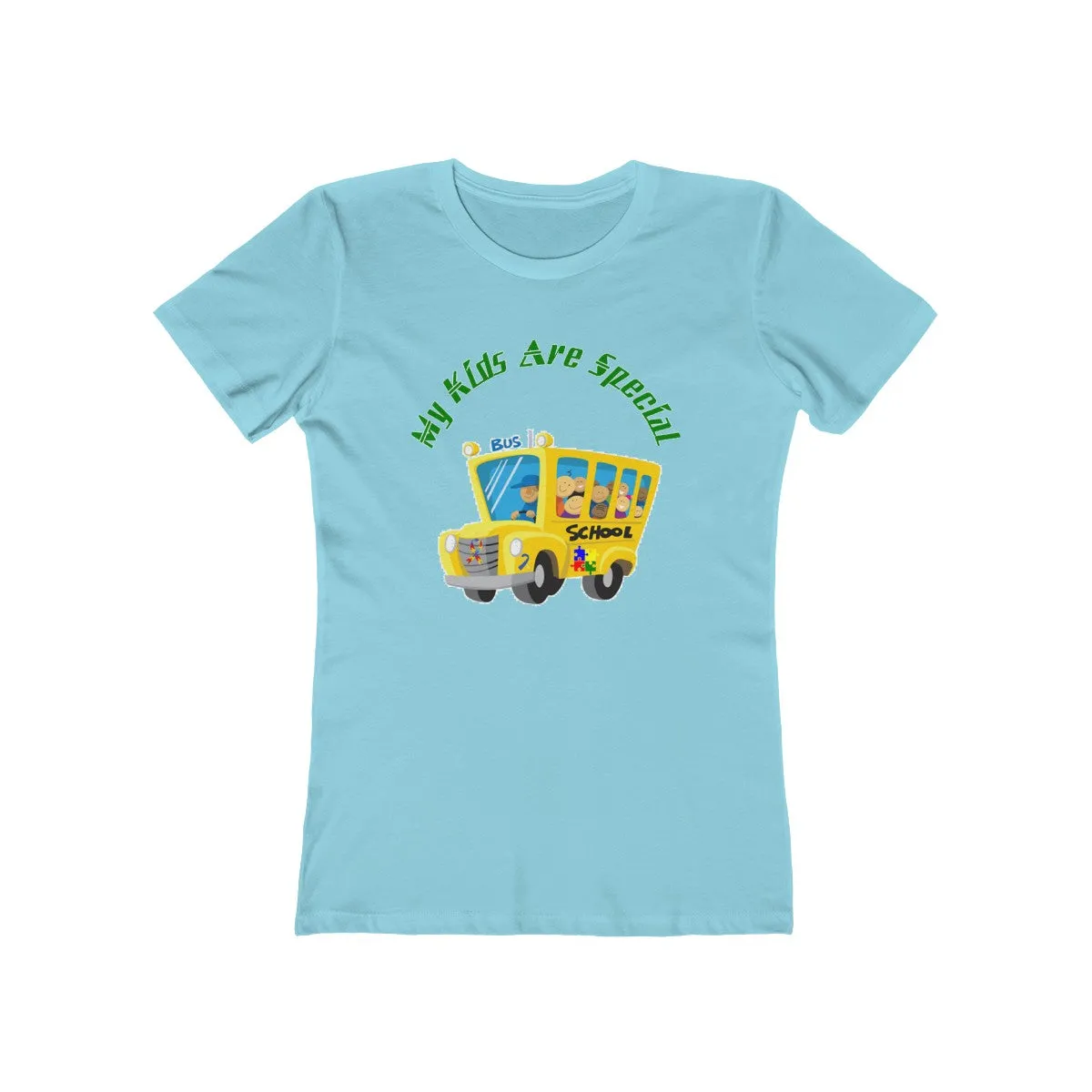 "Schoolbus Special Kids" Green Letters Women's The Boyfriend Tee