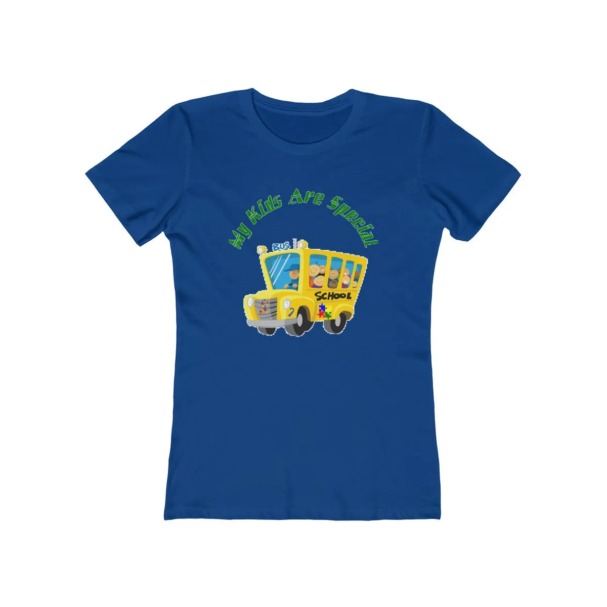 "Schoolbus Special Kids" Green Letters Women's The Boyfriend Tee
