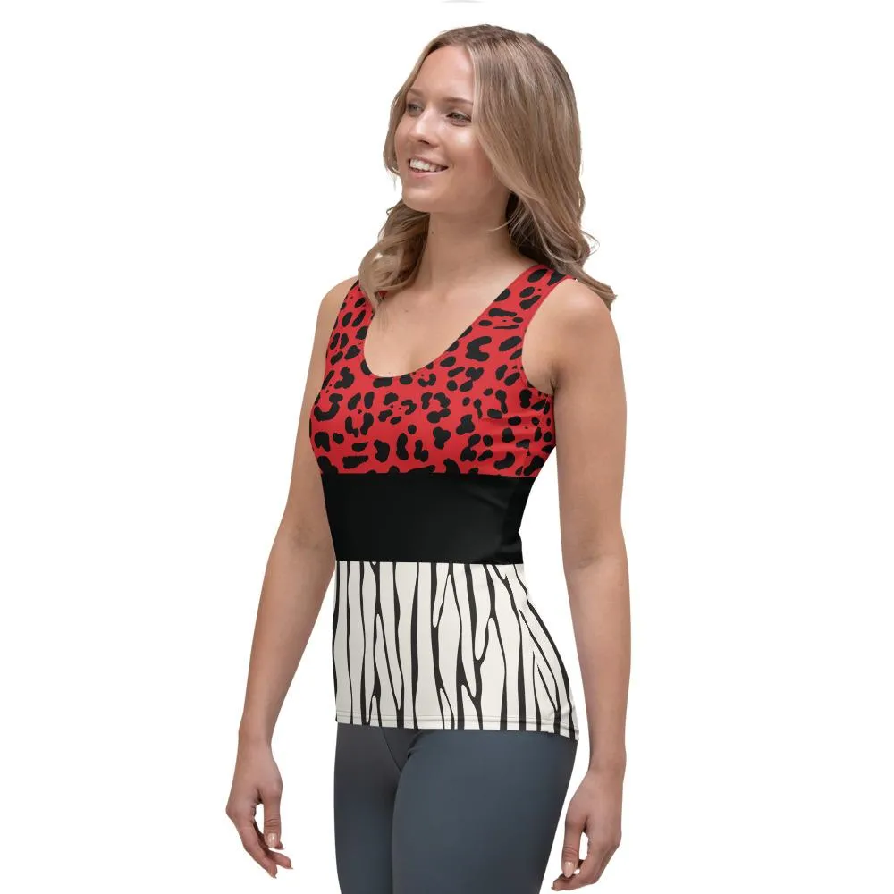 Red Cheetah and Vertical Stripes - Tank Top