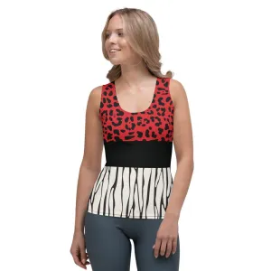 Red Cheetah and Vertical Stripes - Tank Top