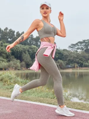 Rising Sun Bra and Leggings Set - Army Green Pastel