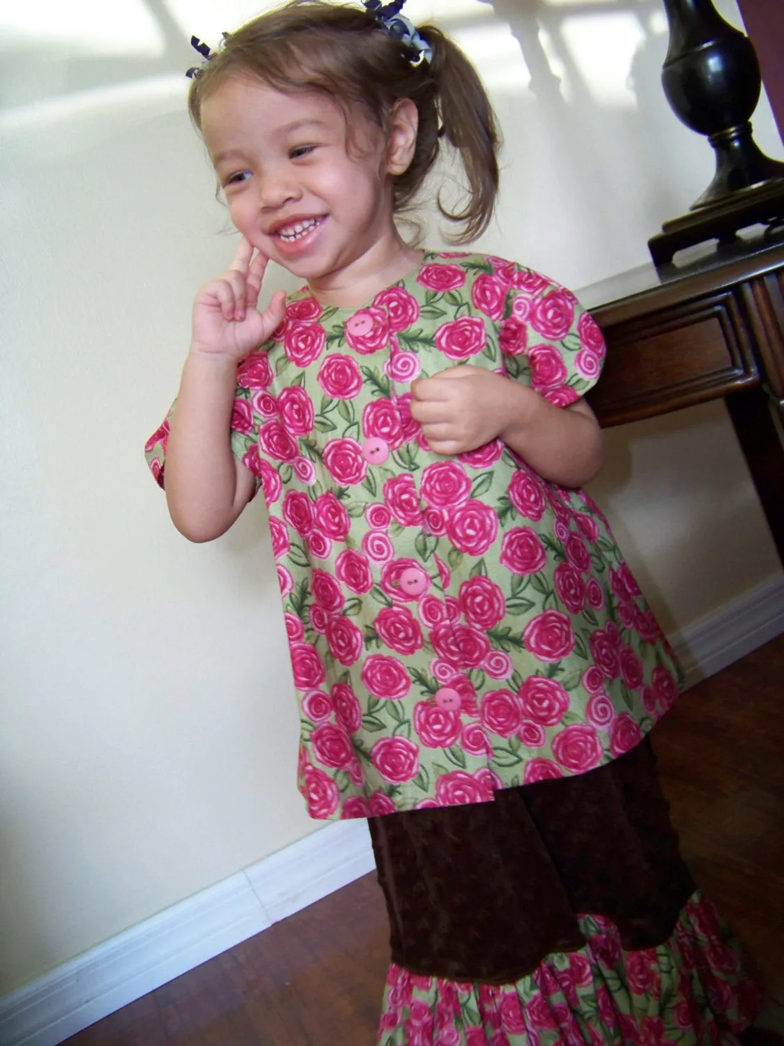 Rose Size 2 Baby Doll Top and Minky Bottom Set