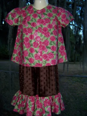 Rose Size 2 Baby Doll Top and Minky Bottom Set