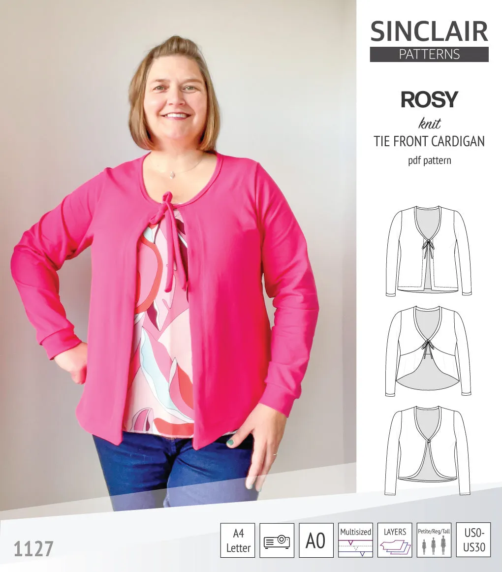 Rosy tie front cardigan with options (PDF)
