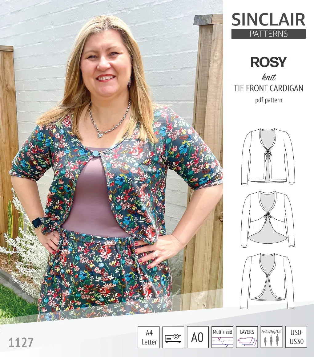 Rosy tie front cardigan with options (PDF)