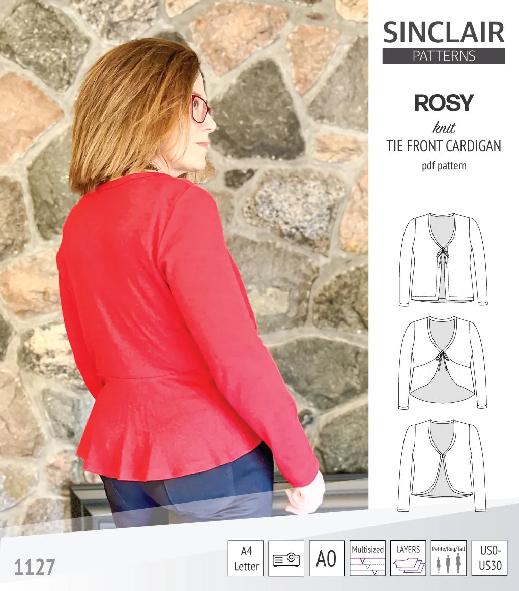 Rosy tie front cardigan with options (PDF)