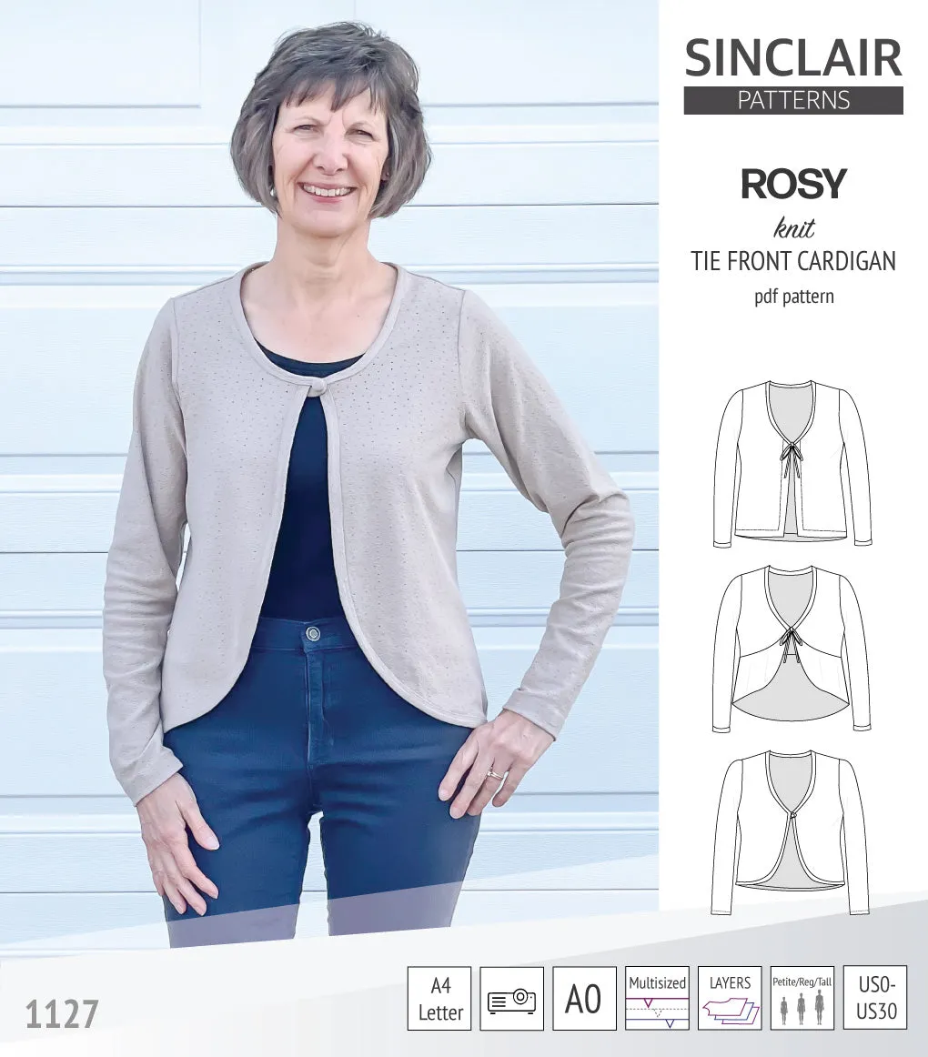 Rosy tie front cardigan with options (PDF)