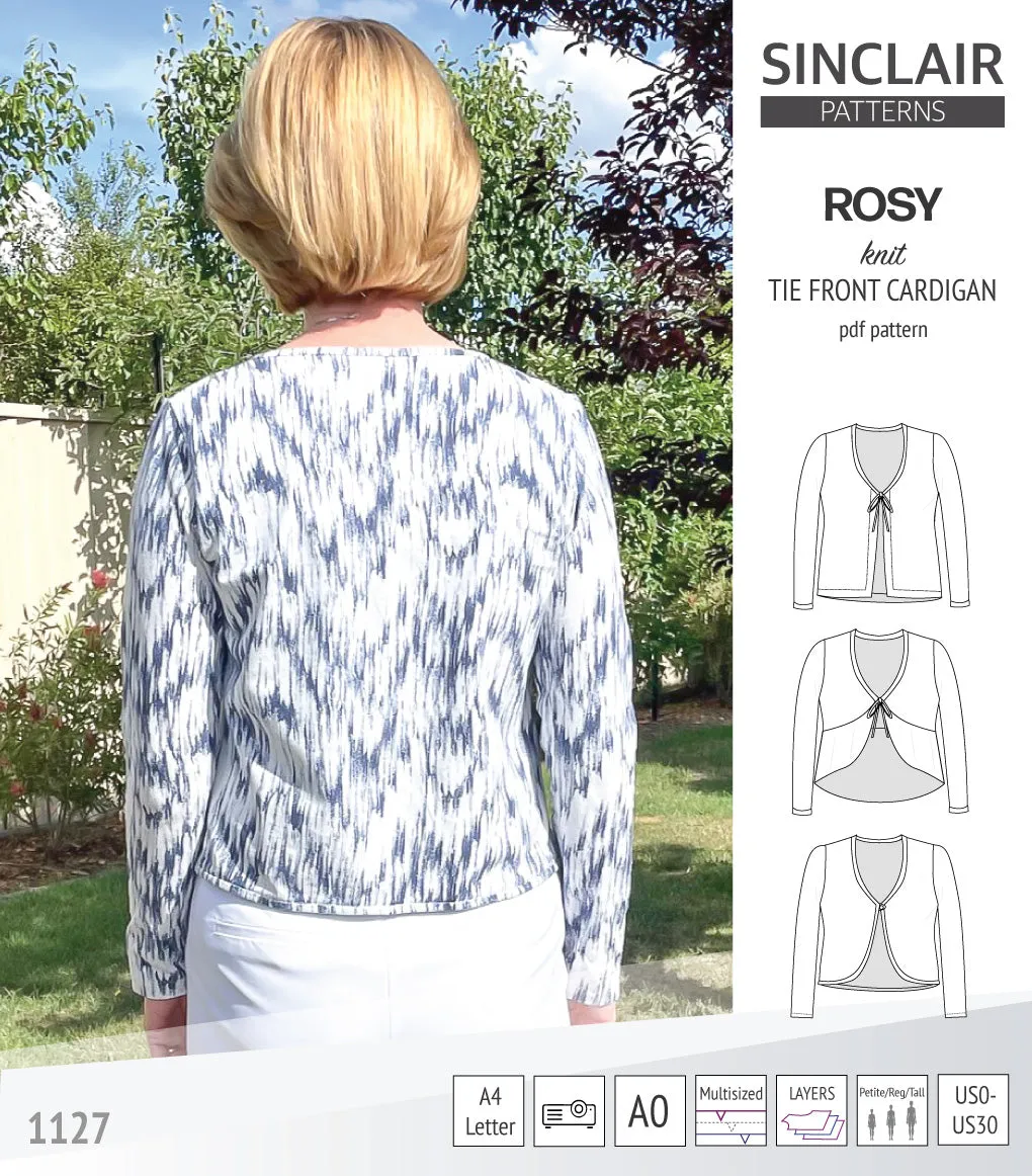 Rosy tie front cardigan with options (PDF)