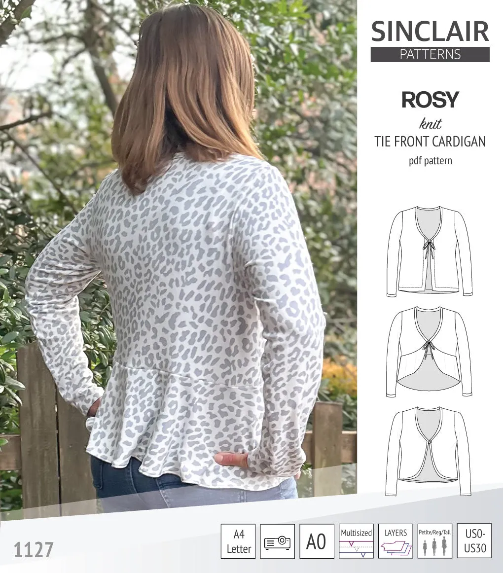 Rosy tie front cardigan with options (PDF)