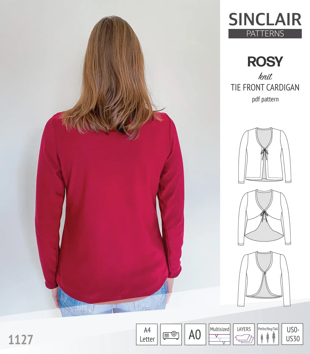 Rosy tie front cardigan with options (PDF)