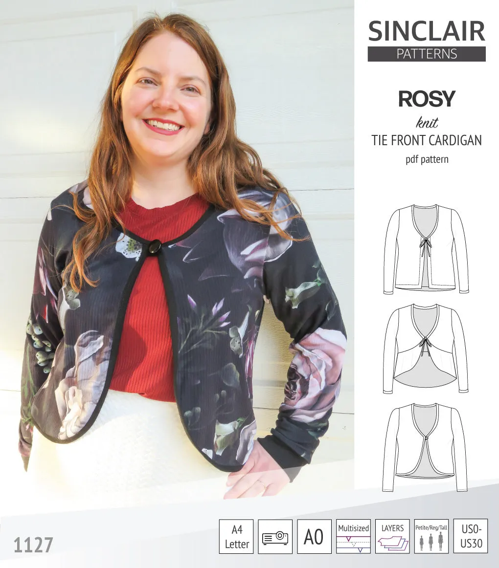 Rosy tie front cardigan with options (PDF)