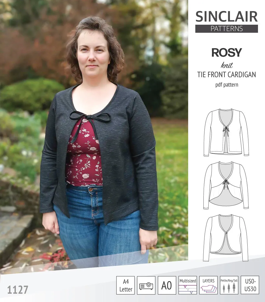 Rosy tie front cardigan with options (PDF)