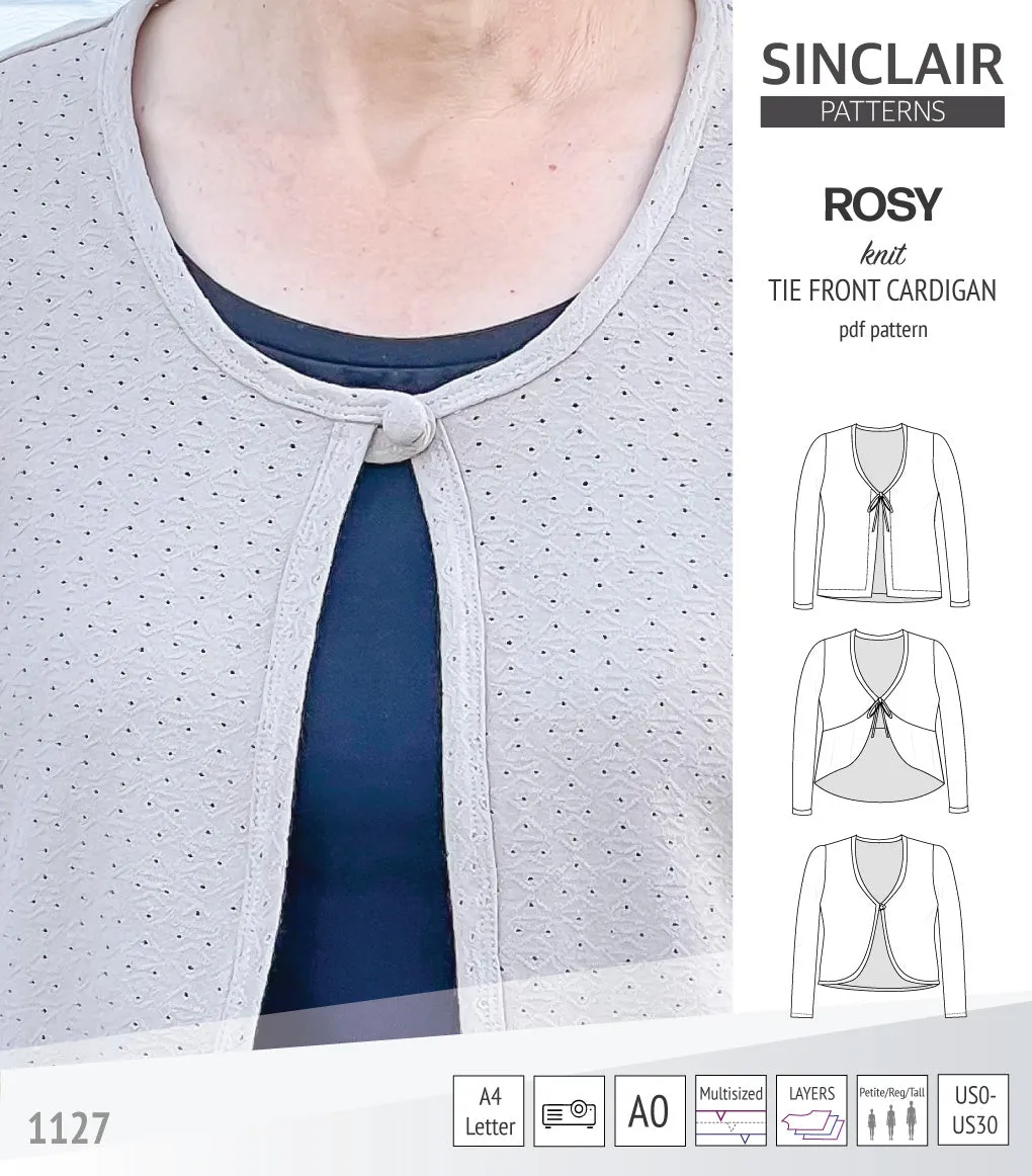 Rosy tie front cardigan with options (PDF)
