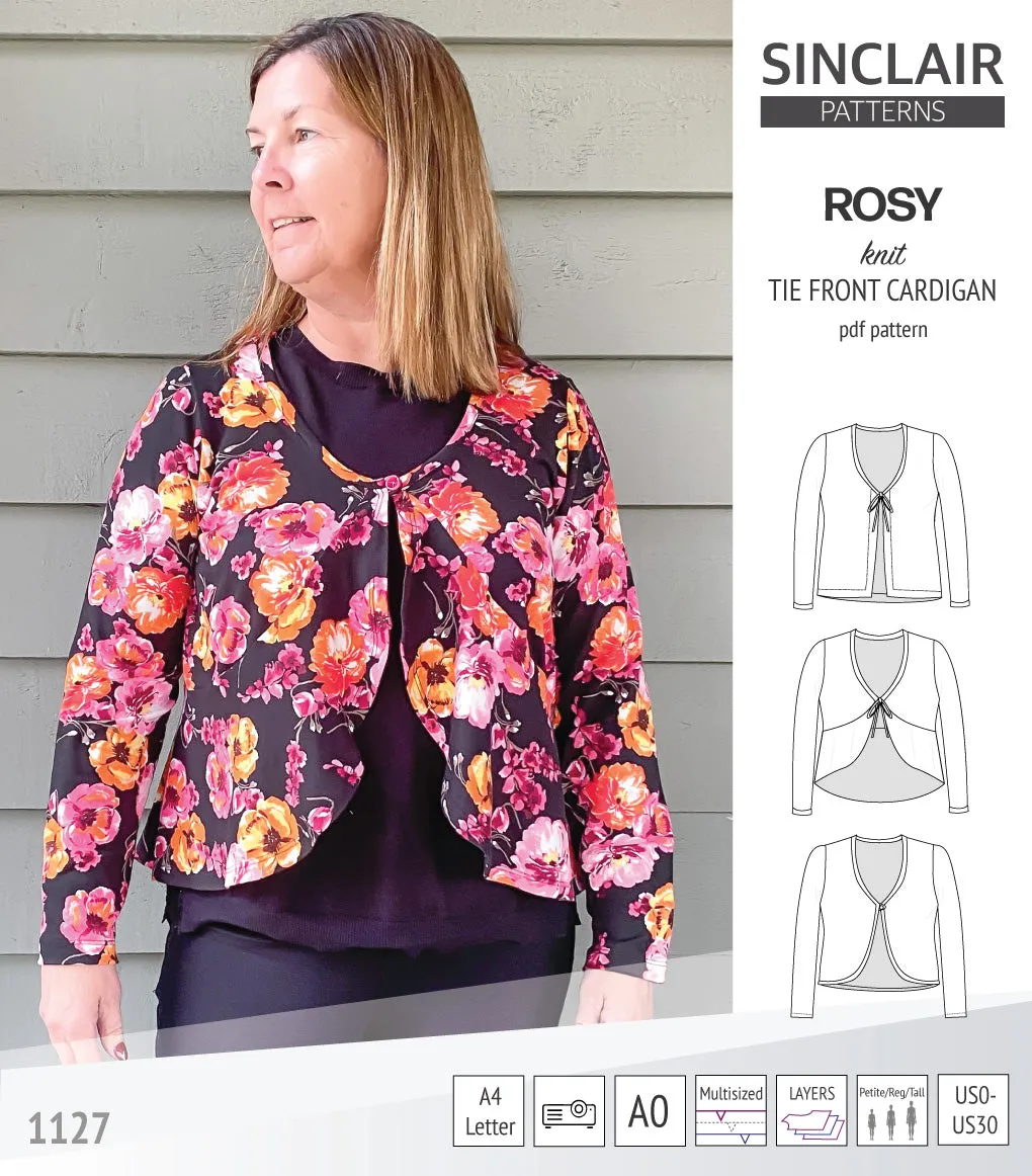 Rosy tie front cardigan with options (PDF)