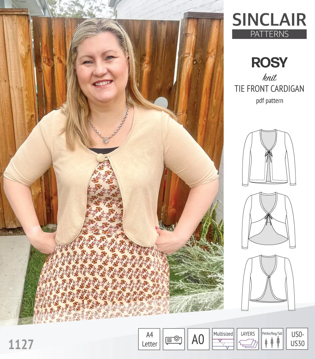 Rosy tie front cardigan with options (PDF)