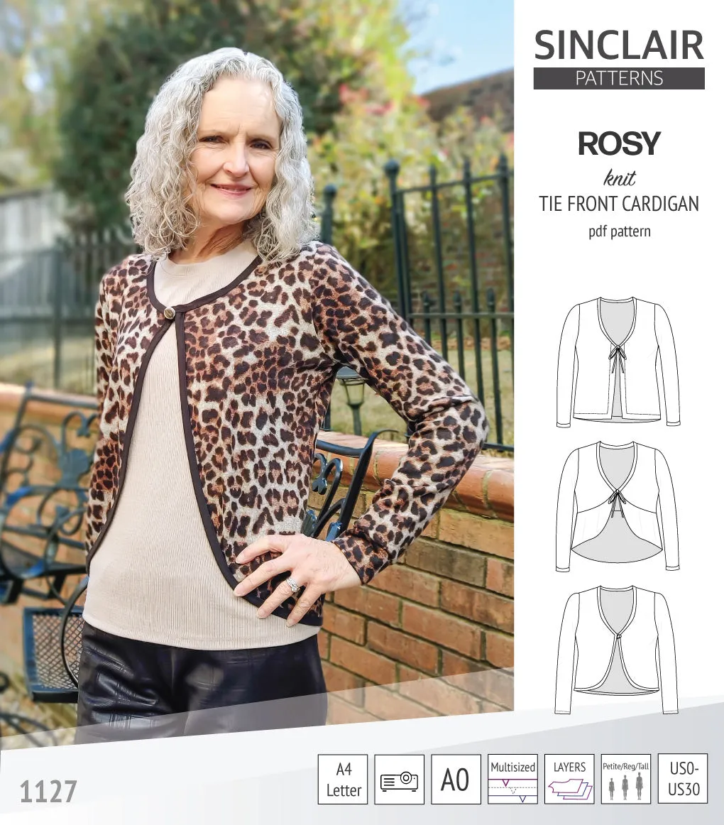 Rosy tie front cardigan with options (PDF)
