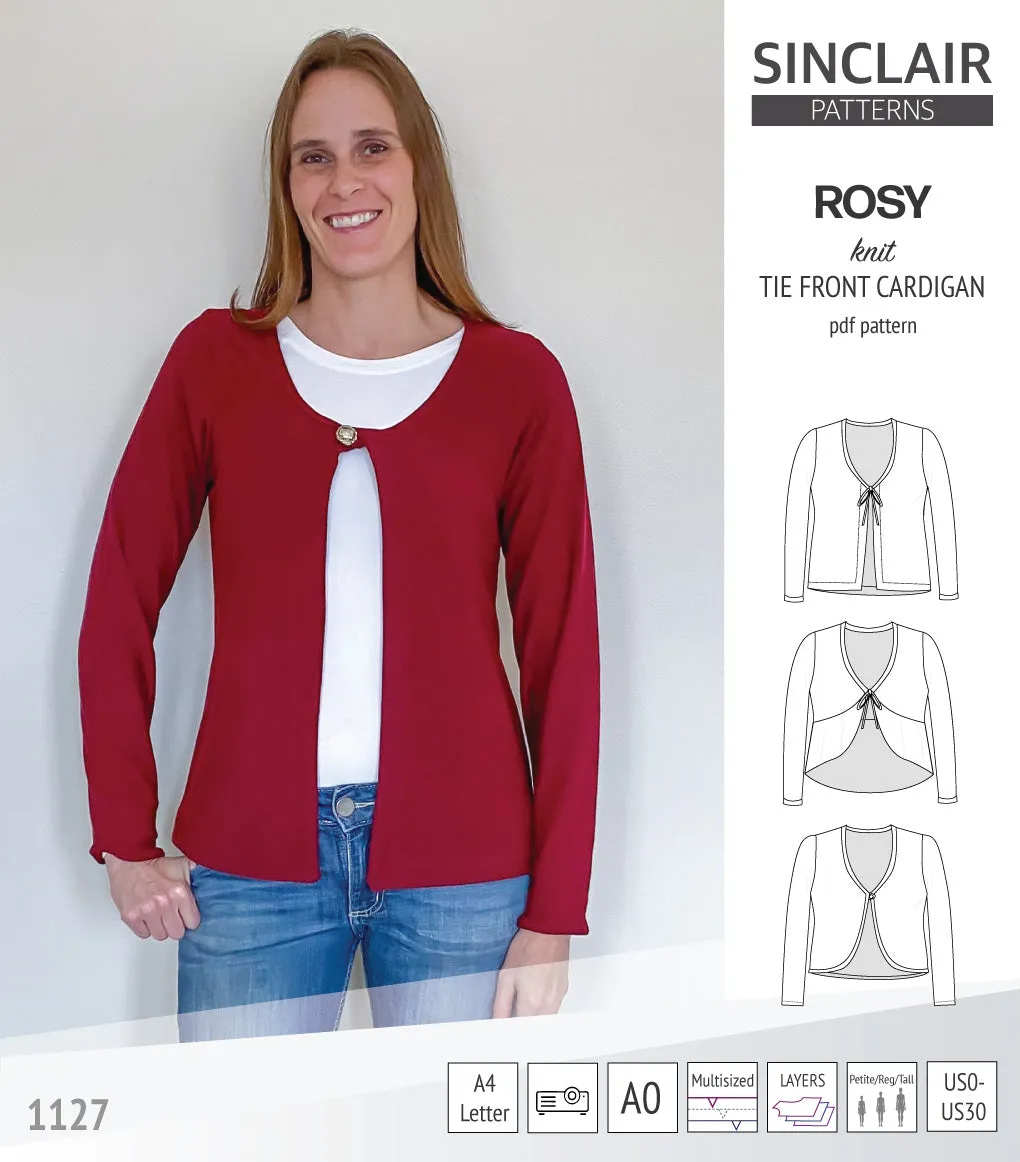 Rosy tie front cardigan with options (PDF)