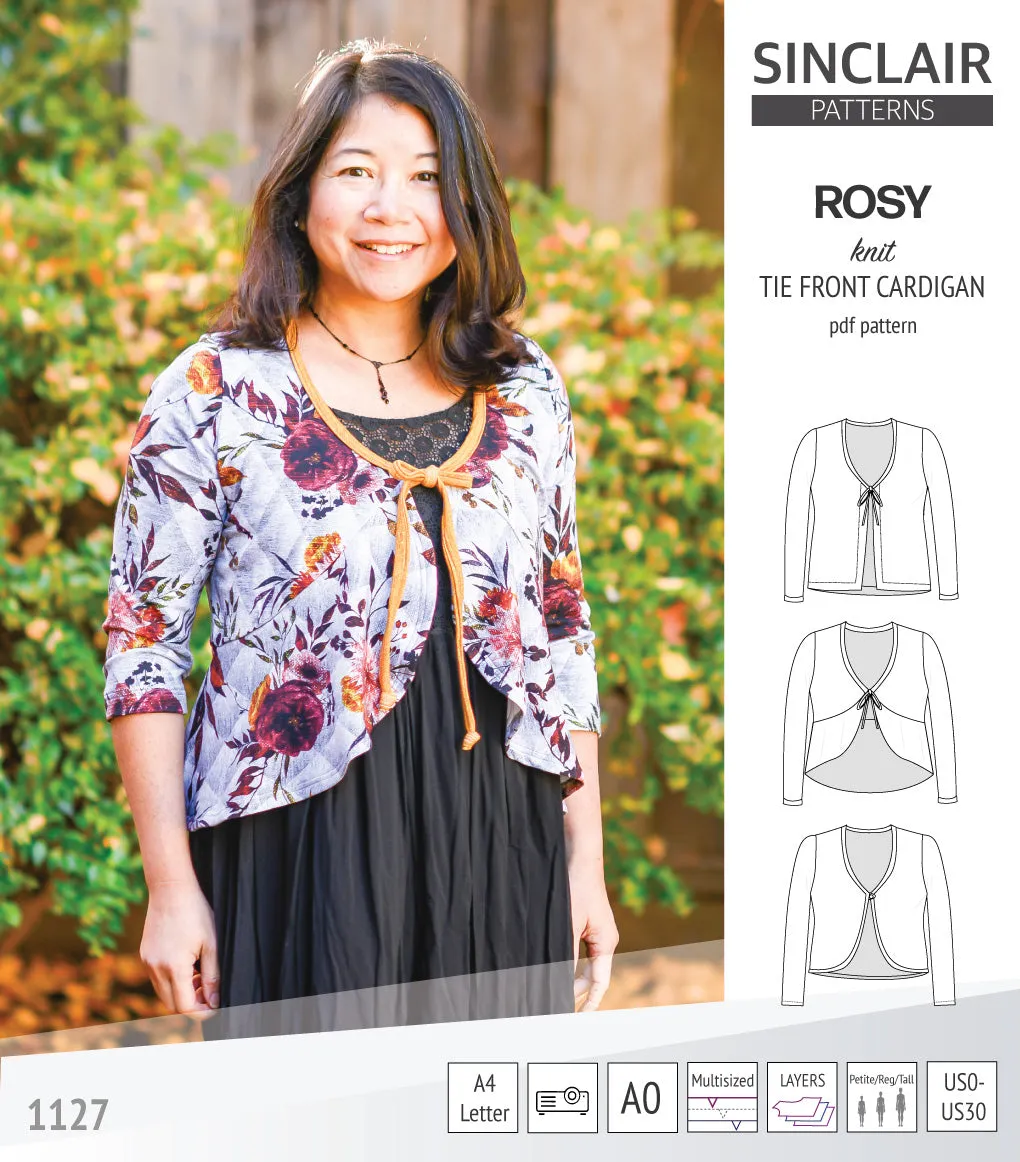 Rosy tie front cardigan with options (PDF)