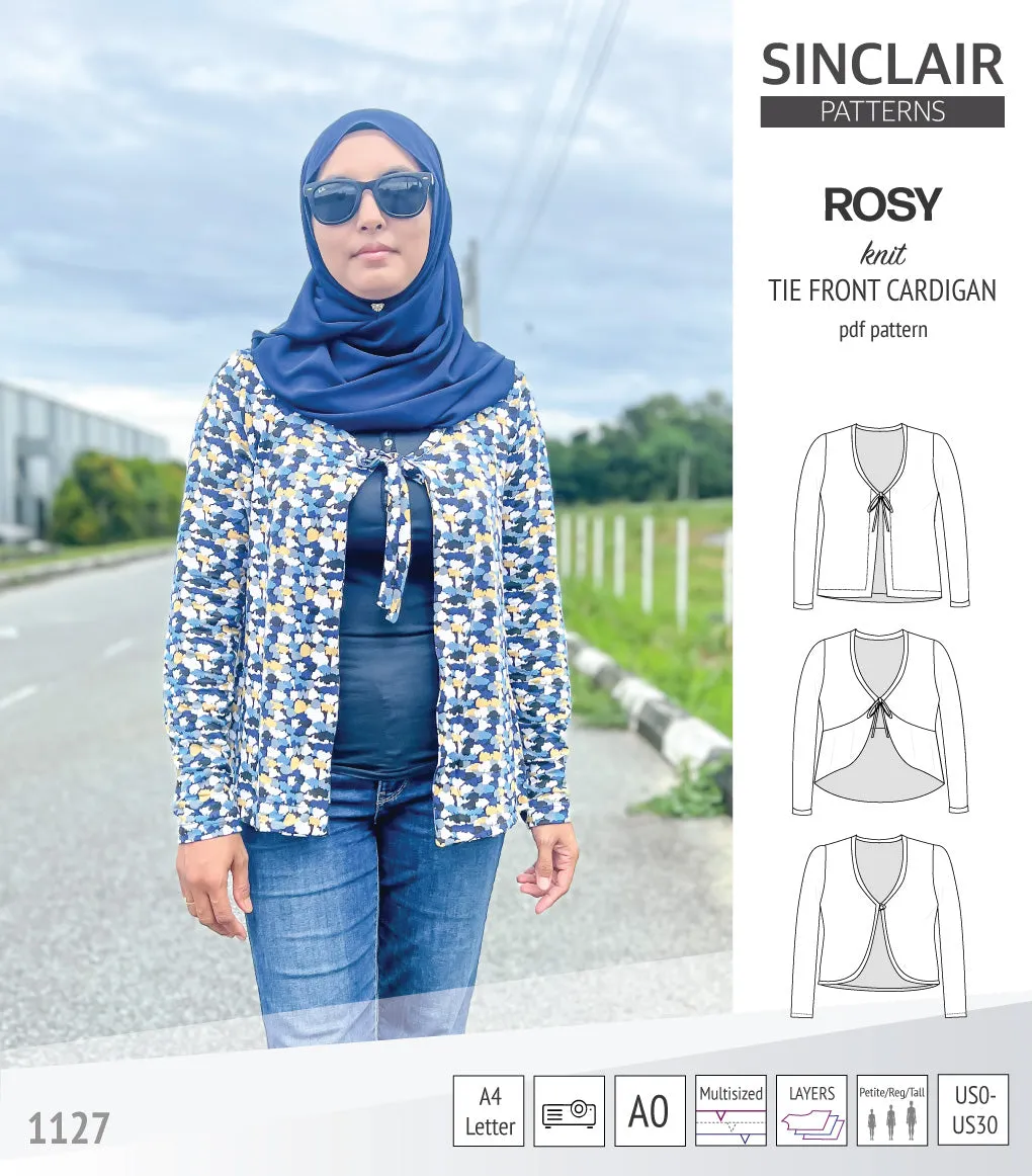 Rosy tie front cardigan with options (PDF)