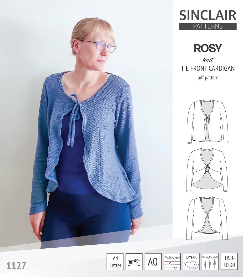 Rosy tie front cardigan with options (PDF)