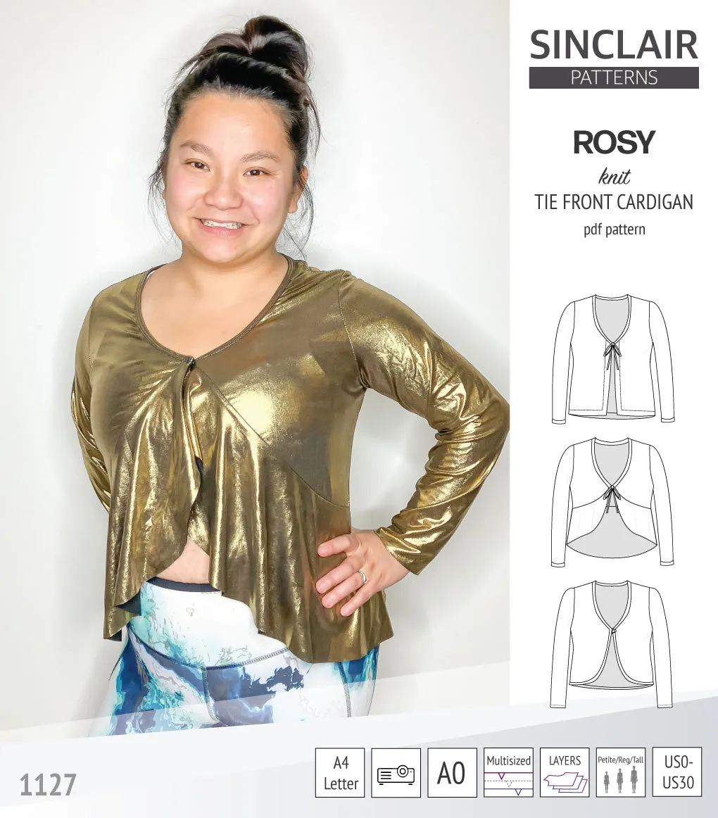 Rosy tie front cardigan with options (PDF)