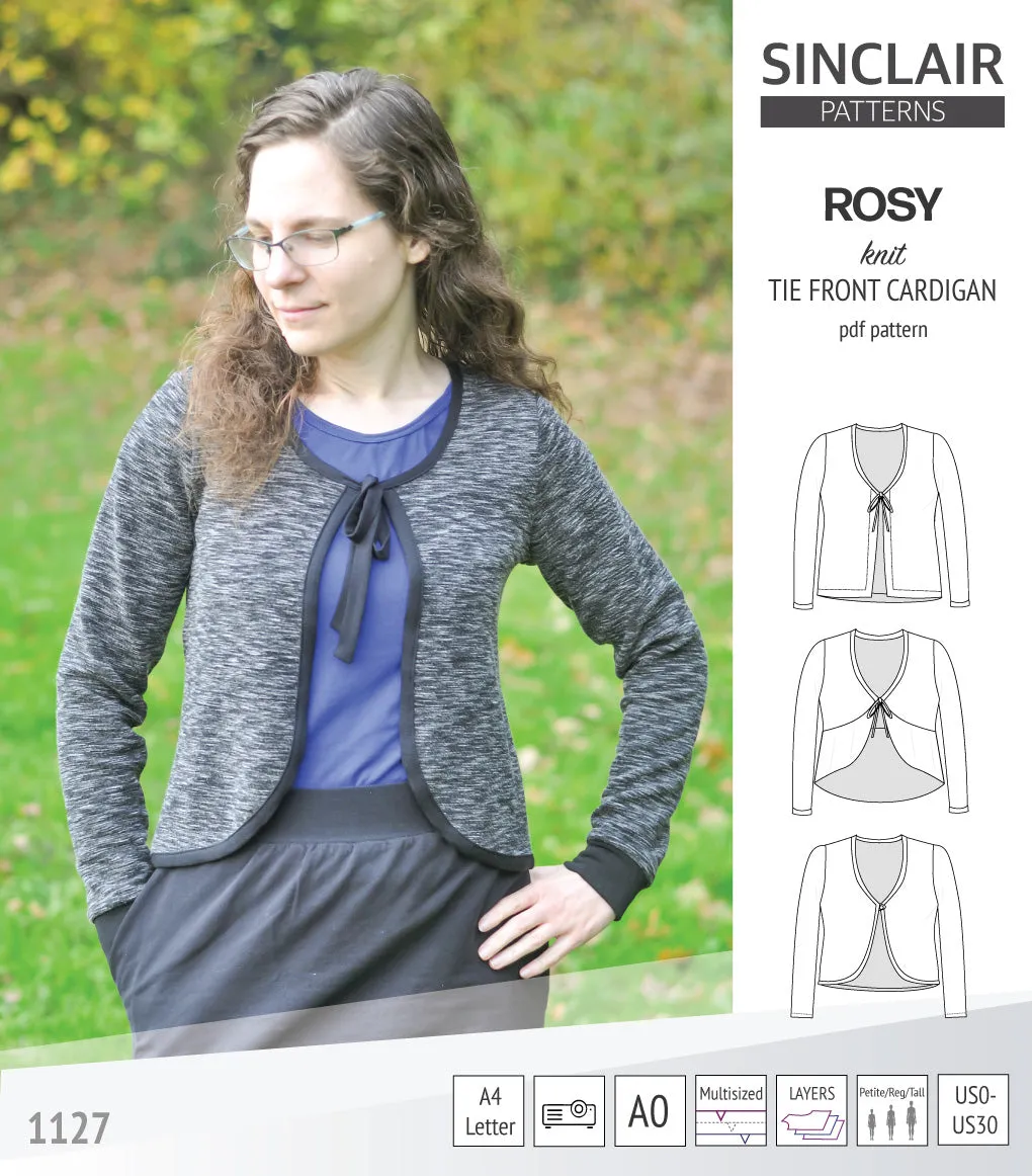 Rosy tie front cardigan with options (PDF)