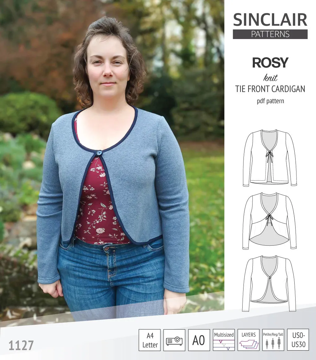 Rosy tie front cardigan with options (PDF)