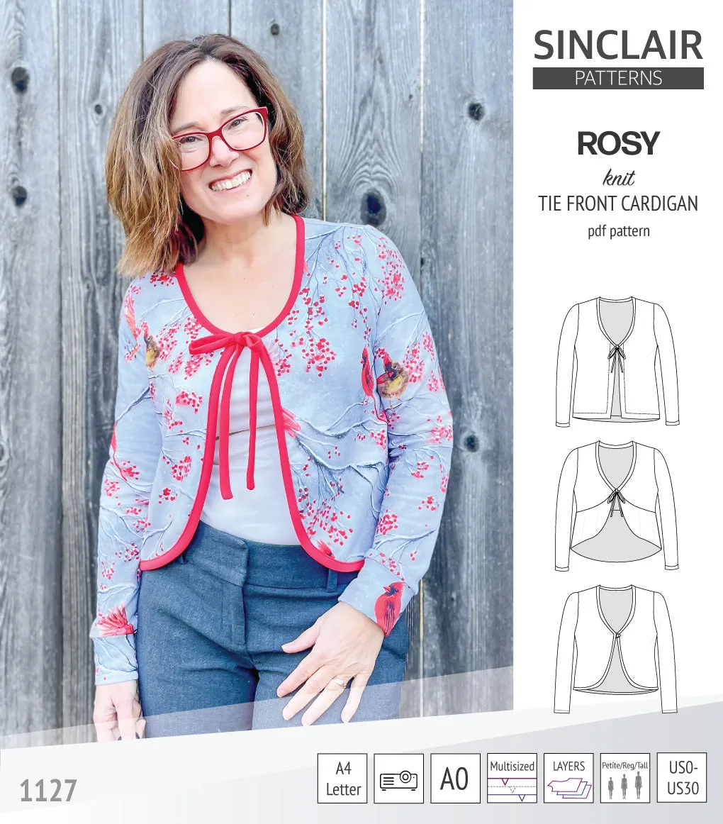 Rosy tie front cardigan with options (PDF)