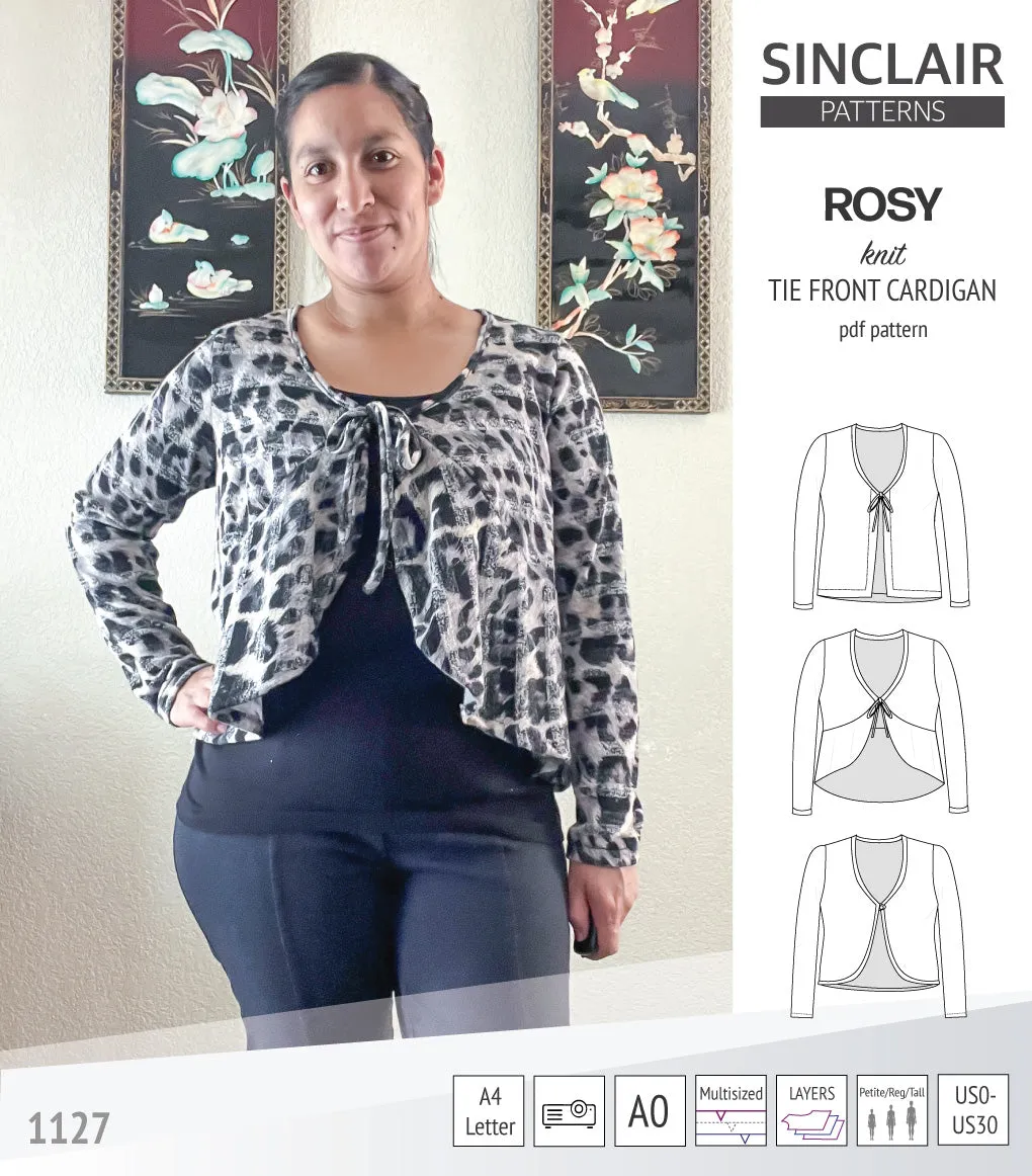 Rosy tie front cardigan with options (PDF)