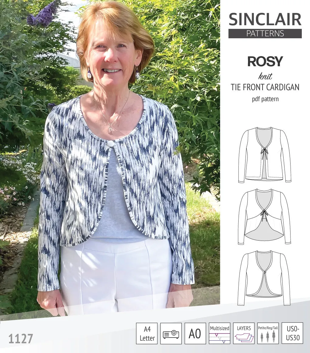 Rosy tie front cardigan with options (PDF)