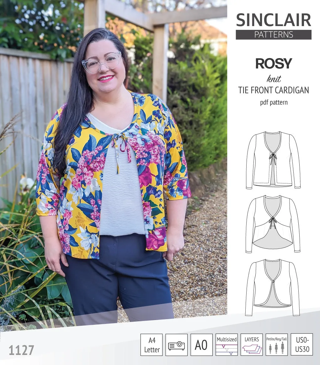 Rosy tie front cardigan with options (PDF)