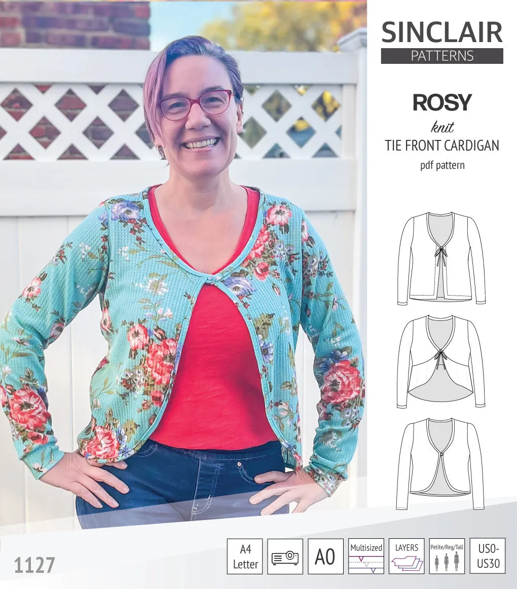 Rosy tie front cardigan with options (PDF)