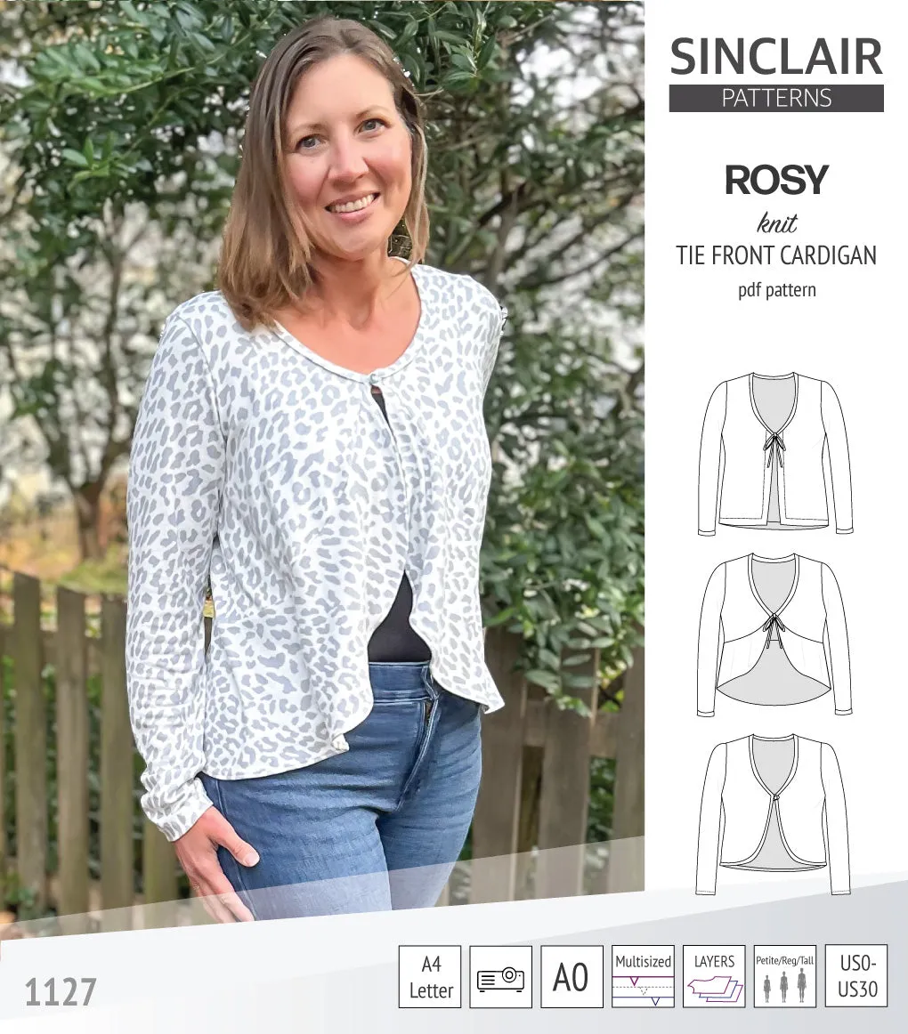 Rosy tie front cardigan with options (PDF)