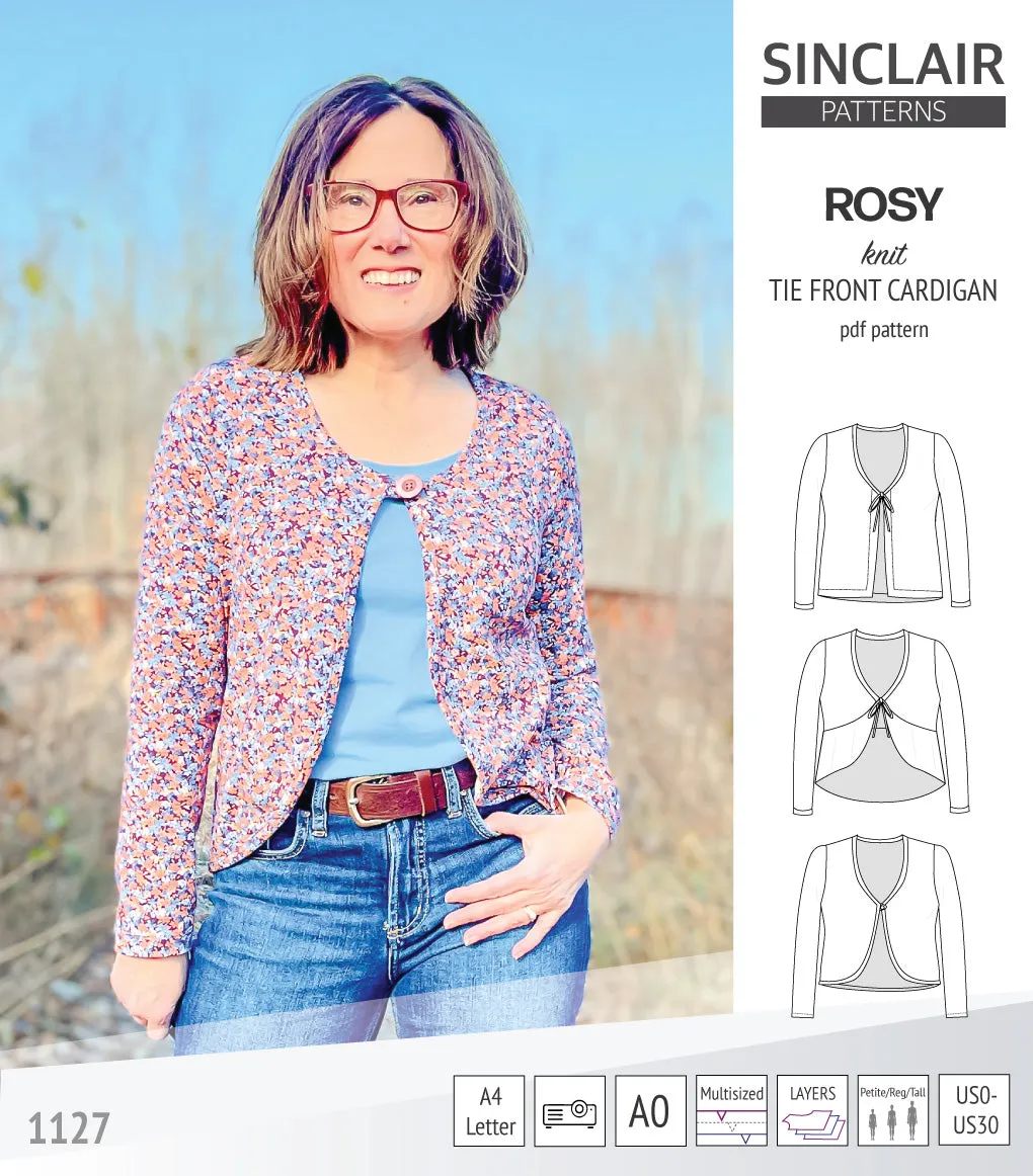 Rosy tie front cardigan with options (PDF)