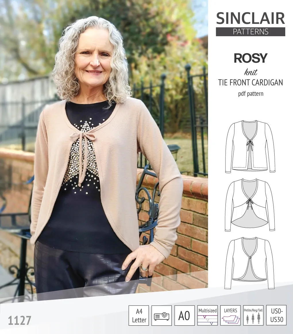 Rosy tie front cardigan with options (PDF)
