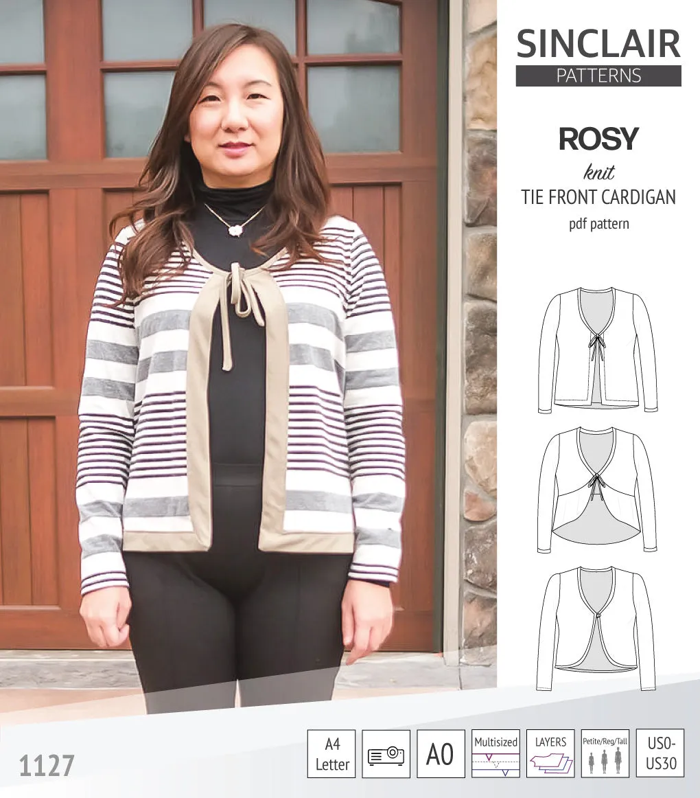 Rosy tie front cardigan with options (PDF)