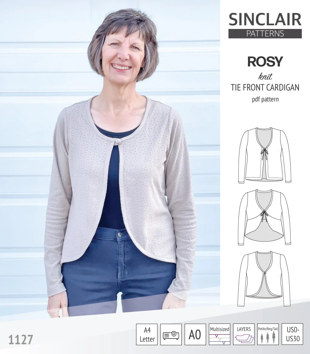 Rosy tie front cardigan with options (PDF)